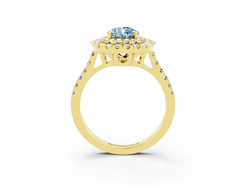 Yellow gold Double Halo Pear Cut Aquamarine Pavé Band with Four-Prong Setting_3