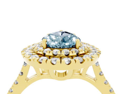 Yellow gold Double Halo Pear Cut Aquamarine Pavé Band with Four-Prong Setting_4