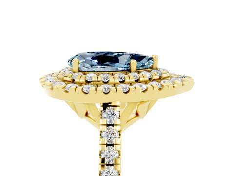 Yellow gold Double Halo Pear Cut Aquamarine Pavé Band with Four-Prong Setting_5
