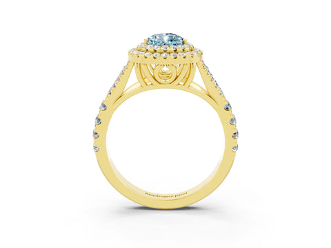 Yellow gold Double Halo Pear Cut Aquamarine Split Shank Engagement Ring with Four-Prong Setting_3