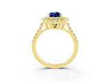 Yellow gold Double Halo Pear Cut Blue Sapphire Pavé Band with Four-Prong Setting_3
