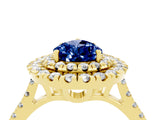Yellow gold Double Halo Pear Cut Blue Sapphire Pavé Band with Four-Prong Setting_4