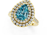 Yellow gold Double Halo Pear Cut Blue Topaz Pavé Band with Four-Prong Setting_1
