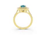 Yellow gold Double Halo Pear Cut Blue Topaz Pavé Band with Four-Prong Setting_3