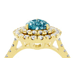 Yellow gold Double Halo Pear Cut Blue Topaz Pavé Band with Four-Prong Setting_4