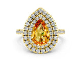 Yellow gold Double Halo Pear Cut Citrine Pavé Band with Four-Prong Setting