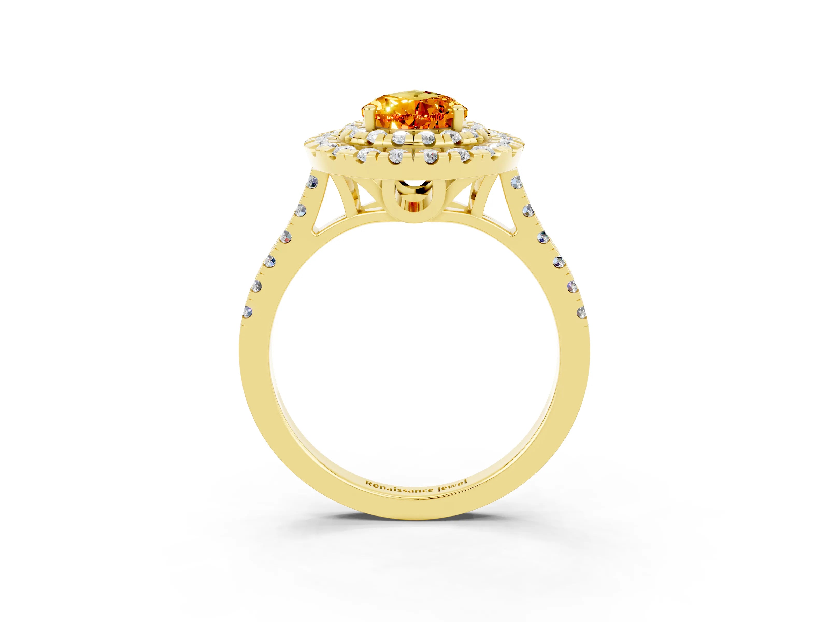 Yellow gold Double Halo Pear Cut Citrine Pavé Band with Four-Prong Setting_3