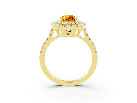 Yellow gold Double Halo Pear Cut Citrine Pavé Band with Four-Prong Setting_3