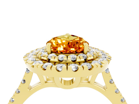 Yellow gold Double Halo Pear Cut Citrine Pavé Band with Four-Prong Setting_4