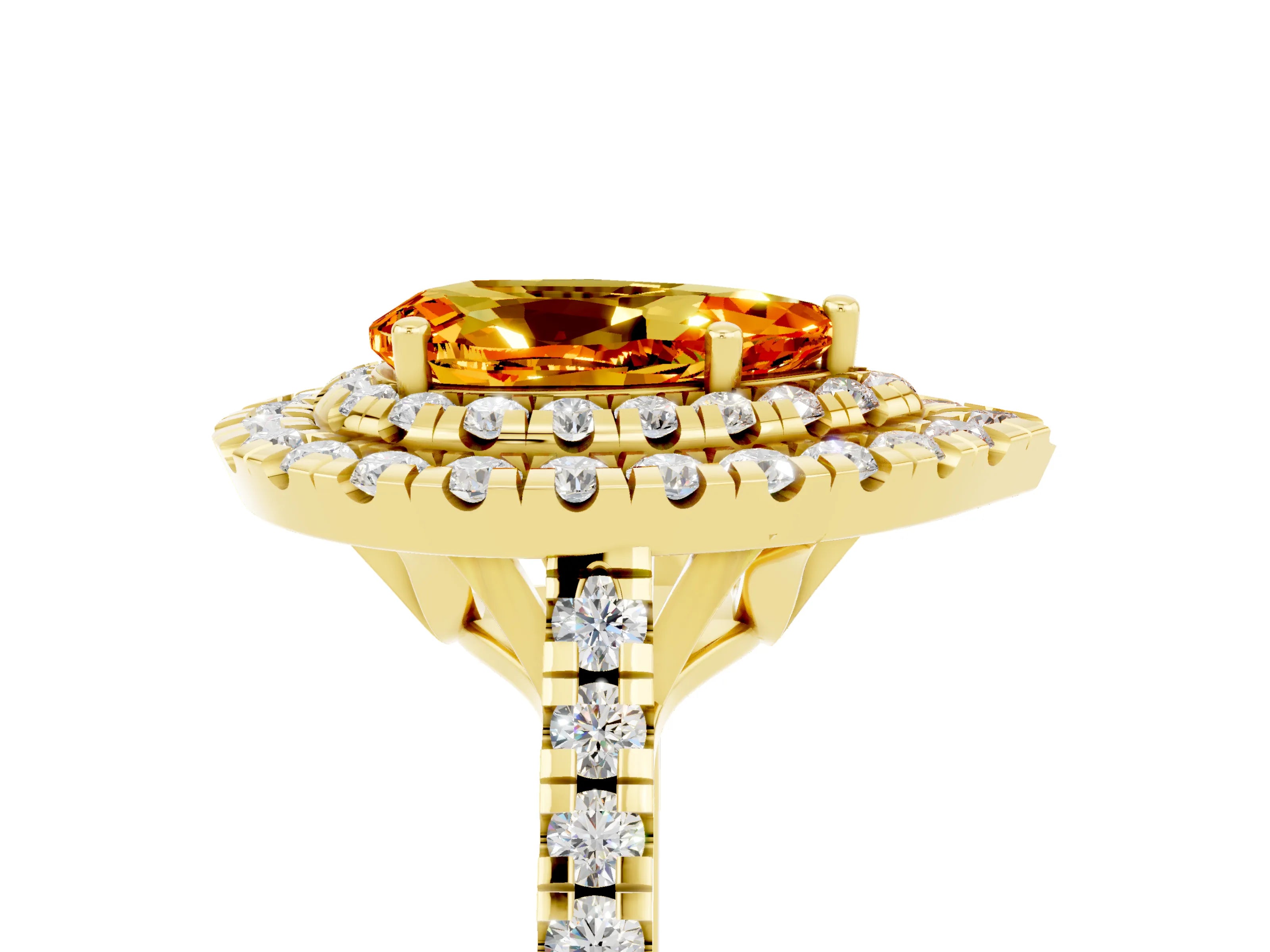 Yellow gold Double Halo Pear Cut Citrine Pavé Band with Four-Prong Setting_5