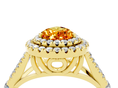 Yellow gold Double Halo Pear Cut Citrine Pavé Split Shank Ring with Prong Setting_4