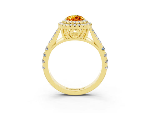 Yellow gold Double Halo Pear Cut Citrine Split Shank Engagement Ring with Four-Prong Setting_3