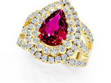 Yellow gold Double Halo Pear Cut Diamond Split Shank Pave Set Ring_1