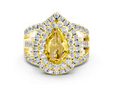 Yellow gold Double Halo Pear Cut Diamond Split Shank Pave Set Ring