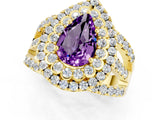 Yellow gold Double Halo Pear Cut Diamond Split Shank Pave Set Ring_1
