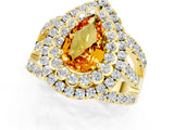 Yellow gold Double Halo Pear Cut Diamond Split Shank Pave Set Ring_1