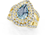 Yellow gold Double Halo Pear Cut Diamond Split Shank Pave Set Ring_1