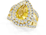 Yellow gold Double Halo Pear Cut Diamond Split Shank Pave Set Ring_1