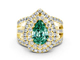 Yellow gold Double Halo Pear Cut Diamond Split Shank Pave Set Ring