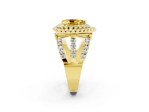 Yellow gold Double Halo Pear Cut Diamond Split Shank Pave Set Ring_2