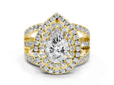 Yellow gold Double Halo Pear Cut Diamond Split Shank Pave Set Ring_3