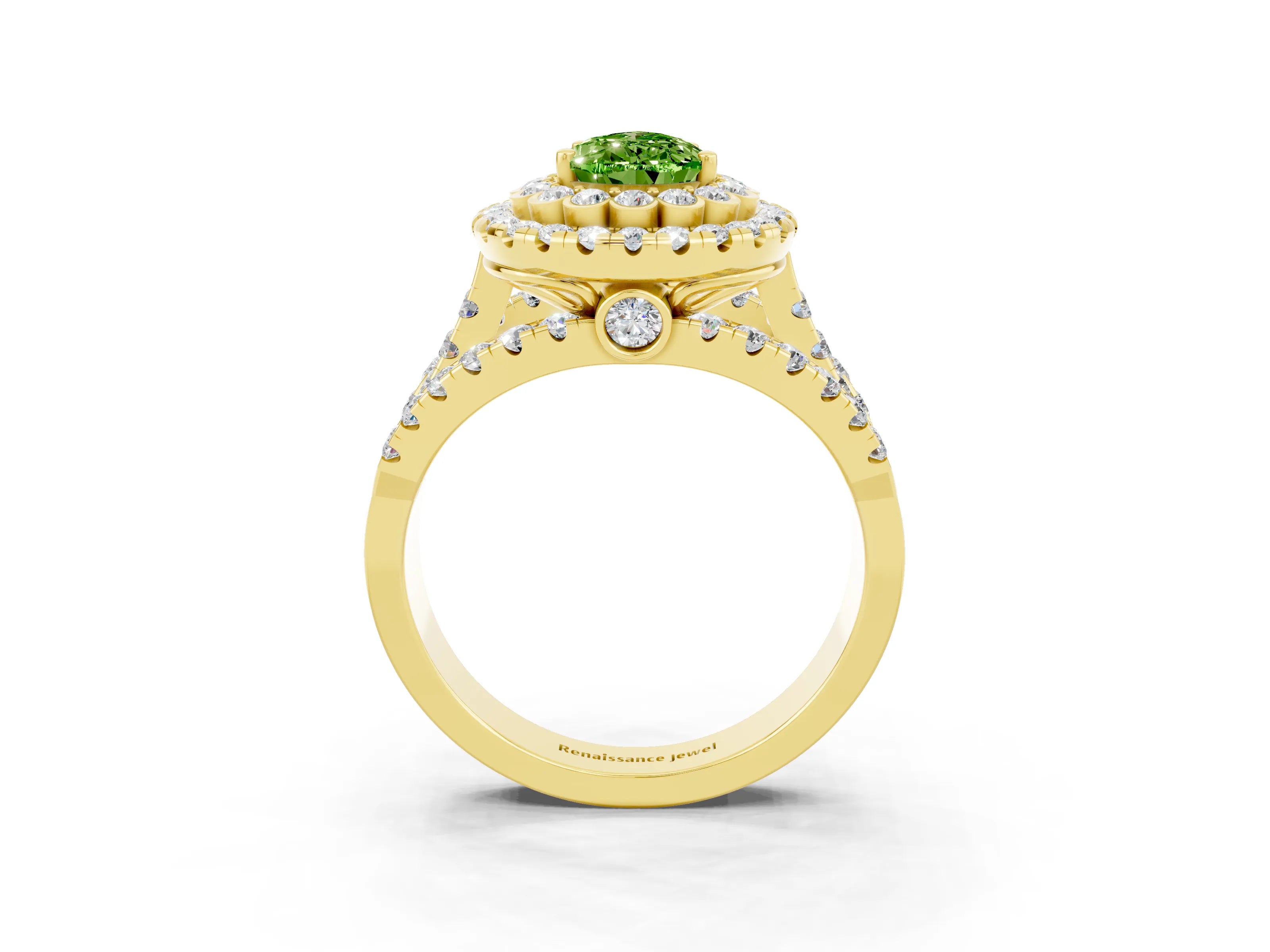 Yellow gold Double Halo Pear Cut Diamond Split Shank Pave Set Ring_3