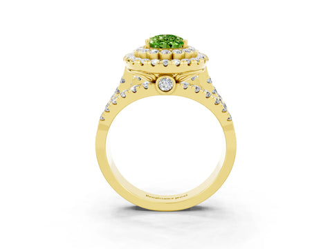 Yellow gold Double Halo Pear Cut Diamond Split Shank Pave Set Ring_3