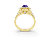 Yellow gold Double Halo Pear Cut Diamond Split Shank Pave Set Ring_3