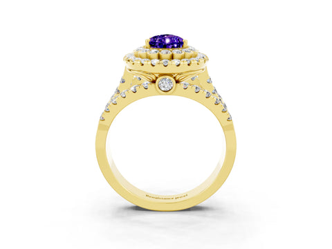 Yellow gold Double Halo Pear Cut Diamond Split Shank Pave Set Ring_3