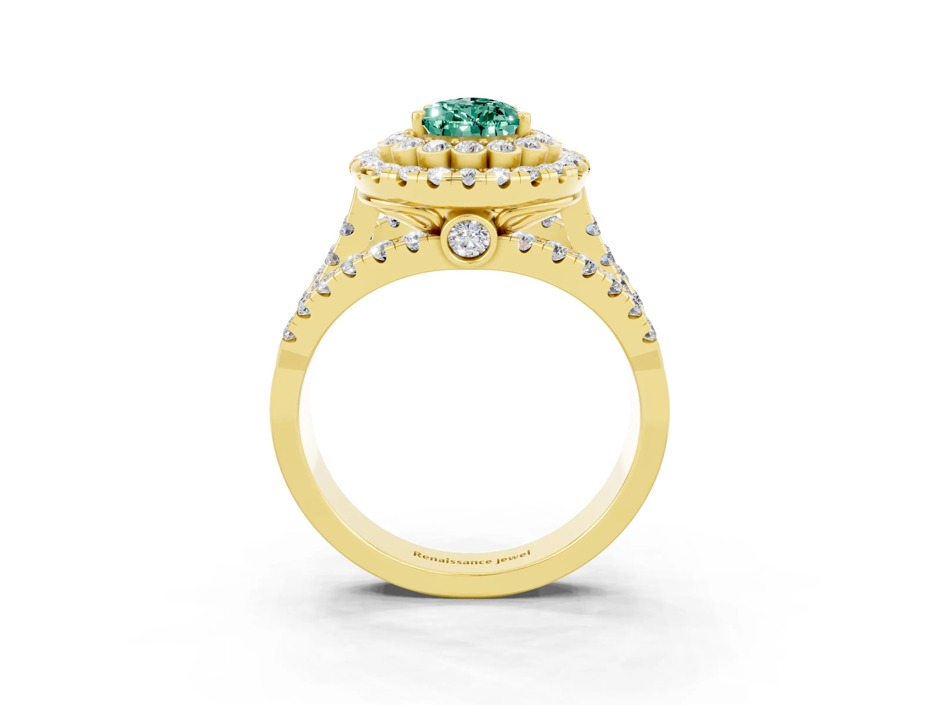 Yellow gold Double Halo Pear Cut Diamond Split Shank Pave Set Ring_3
