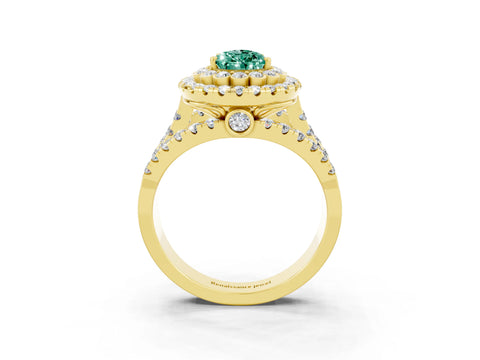 Yellow gold Double Halo Pear Cut Diamond Split Shank Pave Set Ring_3