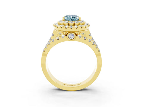 Yellow gold Double Halo Pear Cut Diamond Split Shank Pave Set Ring_3