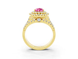 Yellow gold Double Halo Pear Cut Diamond Split Shank Pave Set Ring_3