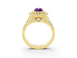 Yellow gold Double Halo Pear Cut Diamond Split Shank Pave Set Ring_3