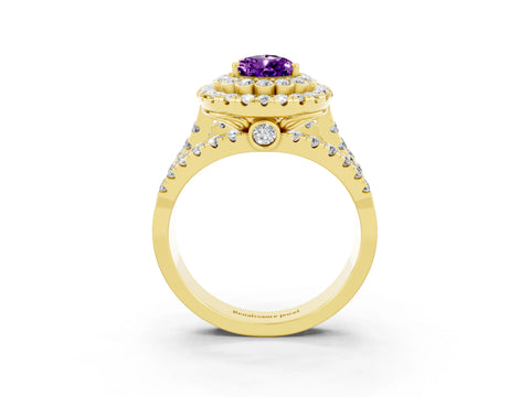 Yellow gold Double Halo Pear Cut Diamond Split Shank Pave Set Ring_3