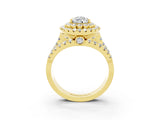 Yellow gold Double Halo Pear Cut Diamond Split Shank Pave Set Ring_3