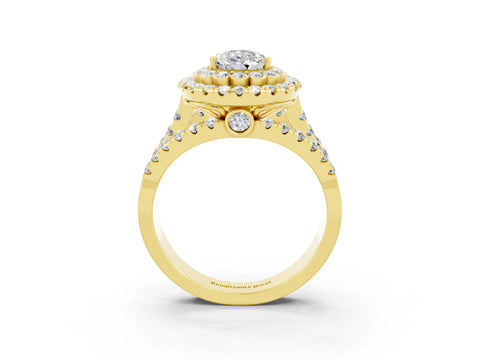 Yellow gold Double Halo Pear Cut Diamond Split Shank Pave Set Ring_3