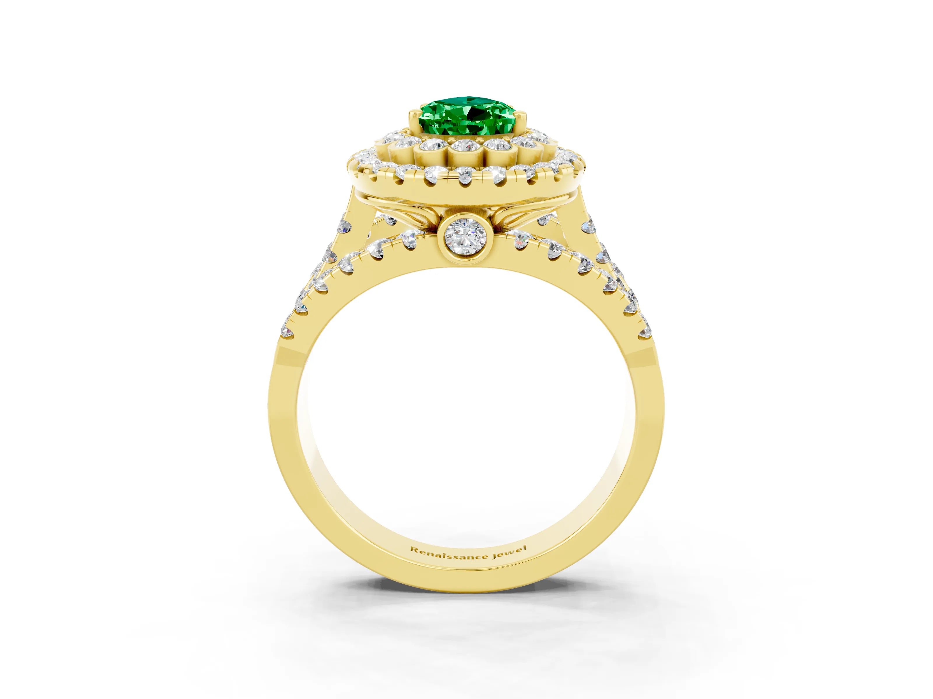 Yellow gold Double Halo Pear Cut Diamond Split Shank Pave Set Ring_3