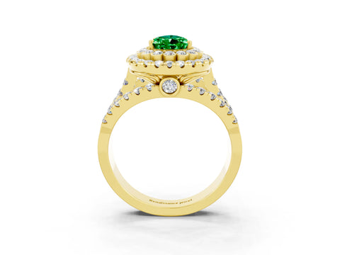 Yellow gold Double Halo Pear Cut Diamond Split Shank Pave Set Ring_3