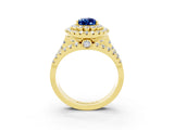 Yellow gold Double Halo Pear Cut Diamond Split Shank Pave Set Ring_3