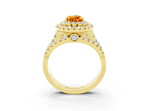 Yellow gold Double Halo Pear Cut Diamond Split Shank Pave Set Ring_3