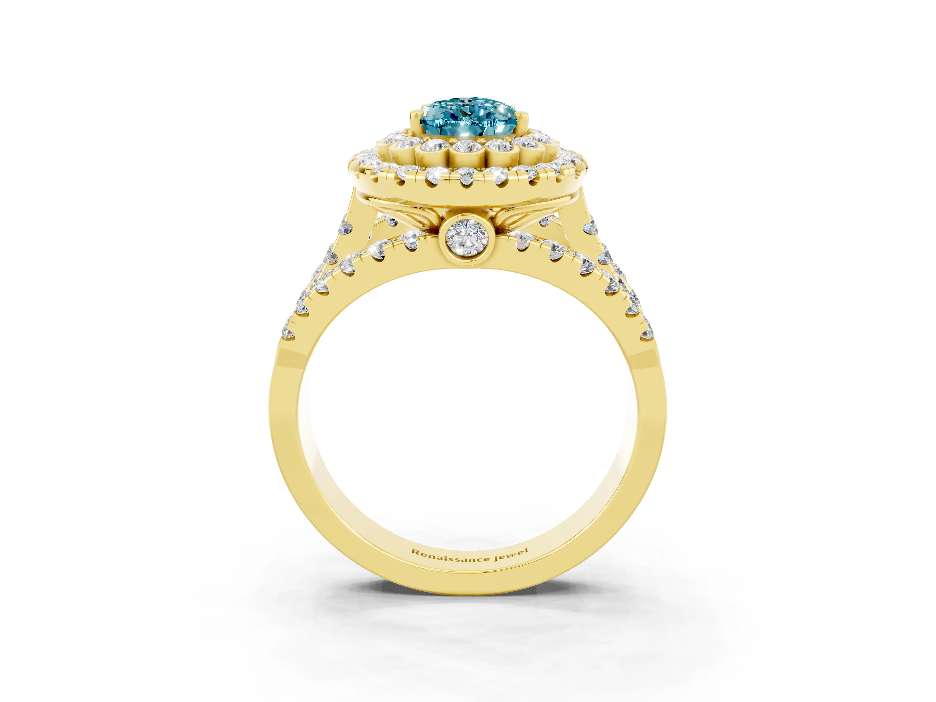 Yellow gold Double Halo Pear Cut Diamond Split Shank Pave Set Ring_3