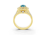 Yellow gold Double Halo Pear Cut Diamond Split Shank Pave Set Ring_3