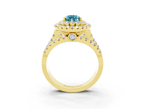 Yellow gold Double Halo Pear Cut Diamond Split Shank Pave Set Ring_3