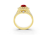 Yellow gold Double Halo Pear Cut Diamond Split Shank Pave Set Ring_3