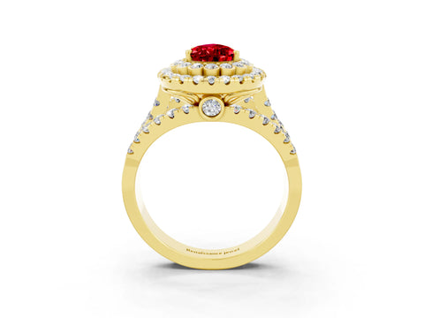 Yellow gold Double Halo Pear Cut Diamond Split Shank Pave Set Ring_3