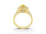 Yellow gold Double Halo Pear Cut Diamond Split Shank Pave Set Ring_3