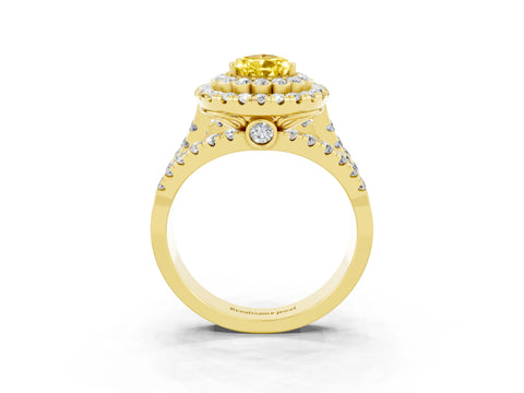 Yellow gold Double Halo Pear Cut Diamond Split Shank Pave Set Ring_3