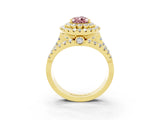 Yellow gold Double Halo Pear Cut Diamond Split Shank Pave Set Ring_3