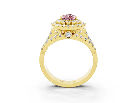 Yellow gold Double Halo Pear Cut Diamond Split Shank Pave Set Ring_3